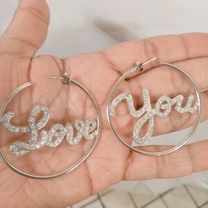 Vintage Sterling Silver Love You Hoop Earrings